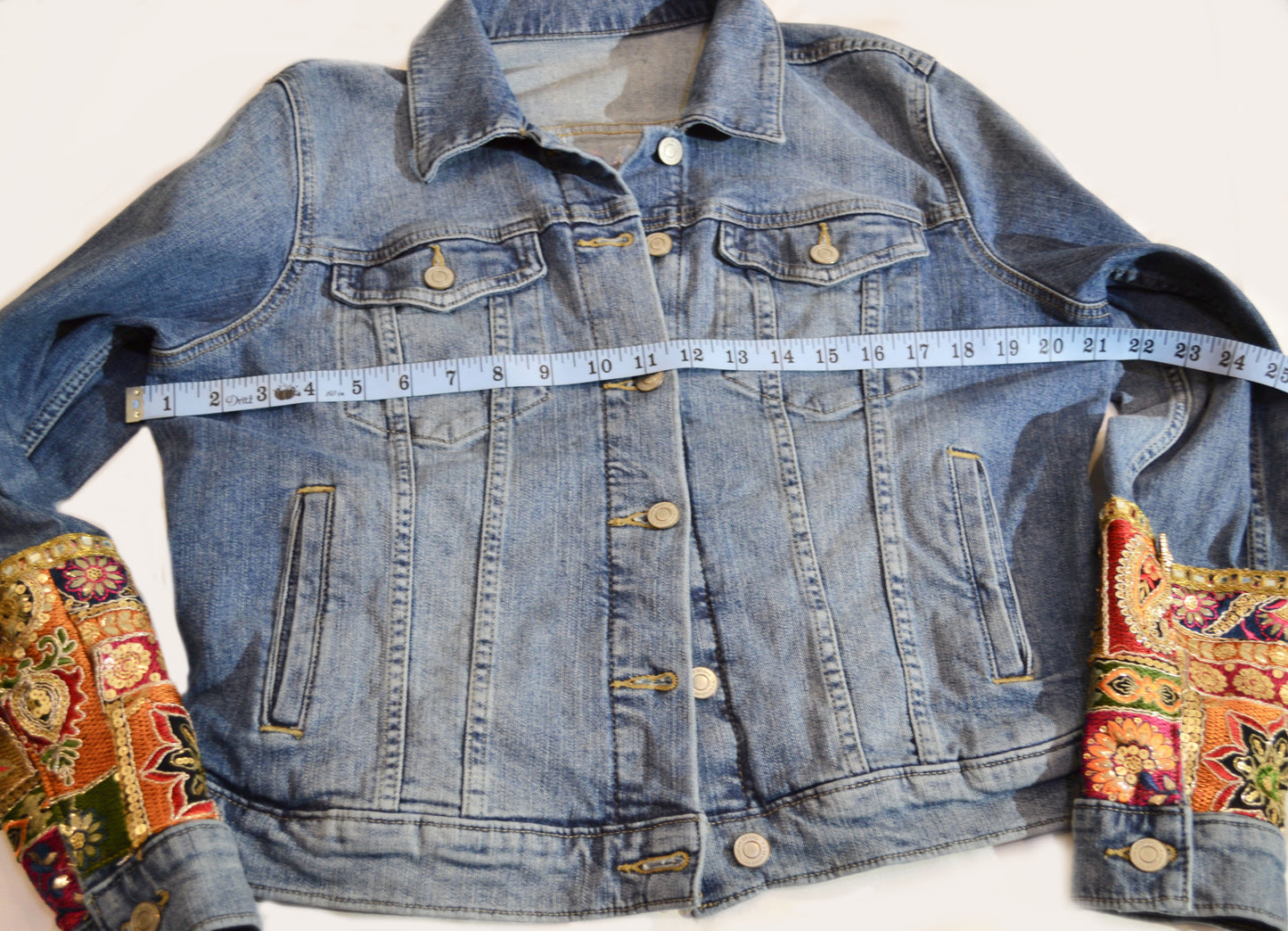 Upcycled jeans jacket, one of kind jacket, girl with balloon