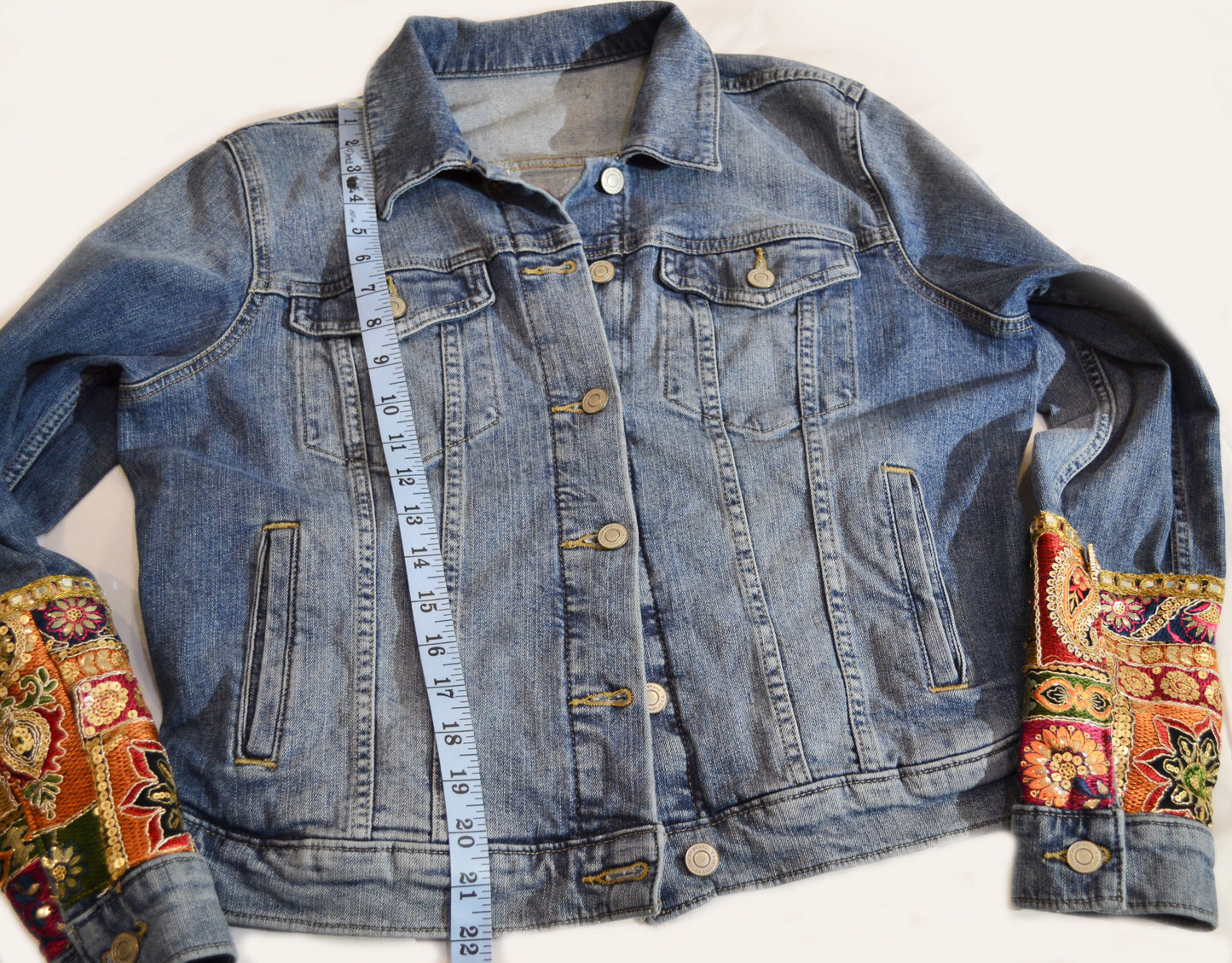 Upcycled jeans jacket, one of kind jacket, girl with balloon