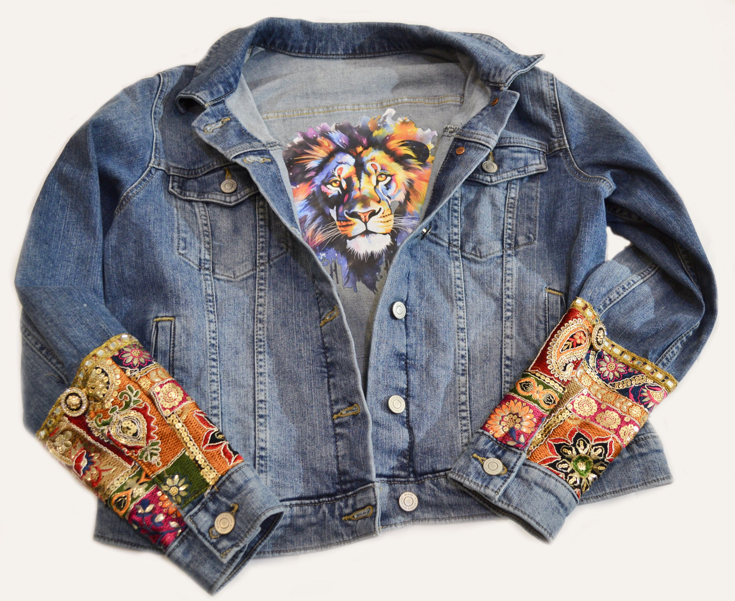 Upcycled jeans jacket, one of kind jacket, girl with balloon